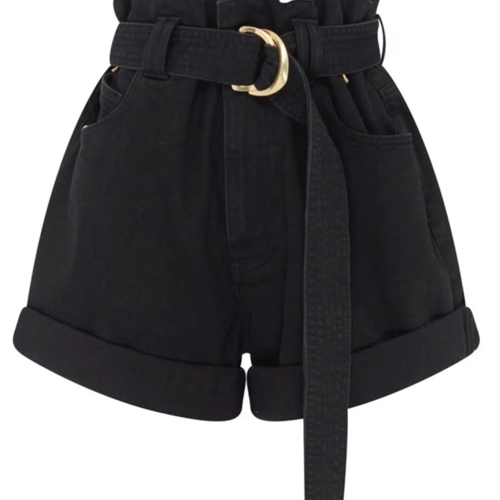 AJE Eucalypt Belted Denim Shorts In Black Small